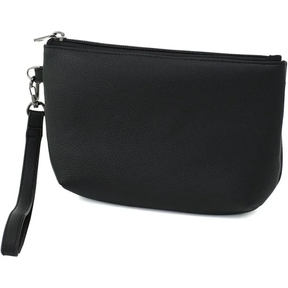 Small PU Leather Wristlet Wallet for Women Zipper Clutch with Detachable Handles